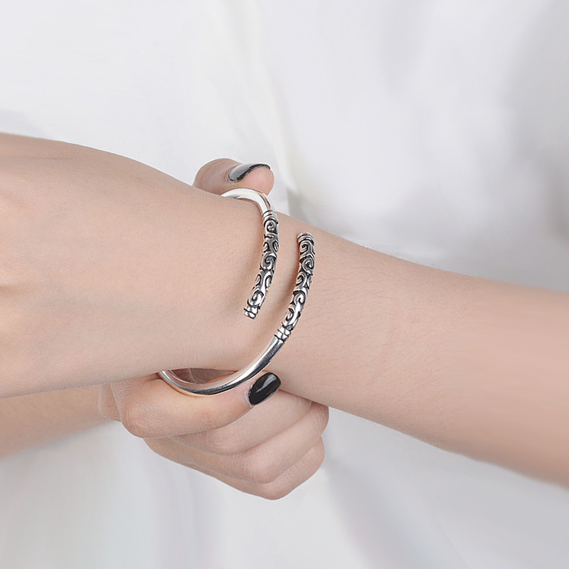 Ruyi Golden Hoop Bracelet Couple Bracelet Men and Women Personalized Plated Thai Silver Retro Talk Westward Journey Tight Hoop Curse Open Bracelet-1
