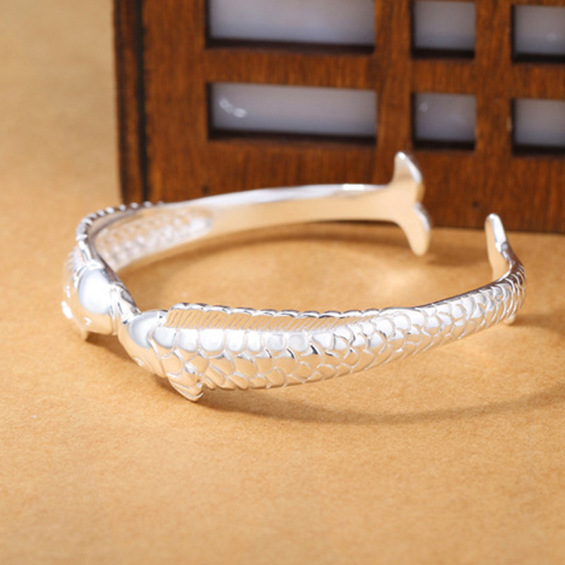 Creative Pisces Bracelet with Ethnic Style, Personality, Plated Thai Silver, Retro Opening, Versatile Trendy Bracelet, E-commerce Source-1