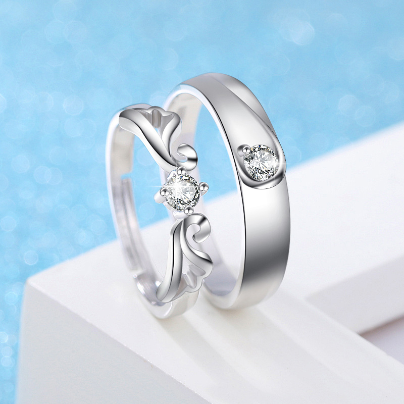 Angel couple ring, European and American personality, temperament, design sense, inlaid with zircon, open mouth matching ring, jewelry manufacturer wholesale-1