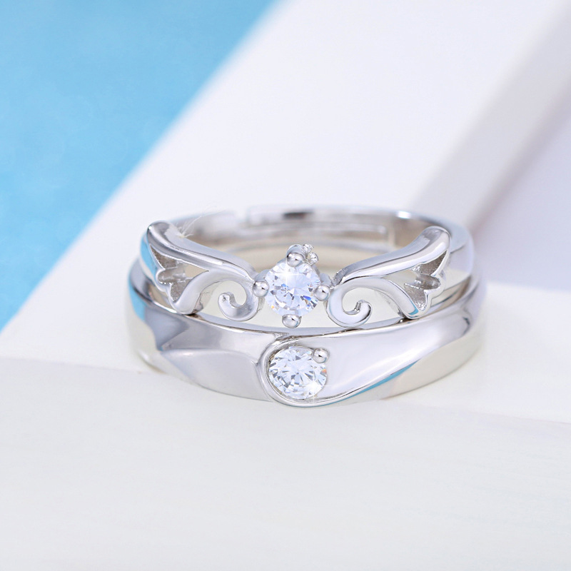 Angel couple ring, European and American personality, temperament, design sense, inlaid with zircon, open mouth matching ring, jewelry manufacturer wholesale-2
