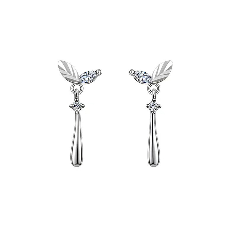 Zircon inlaid leaf earrings INS Forest style personality cold temperament design sense Leaf ear accessories Cross border supply-1