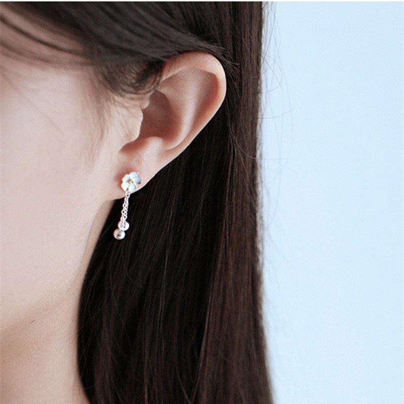Forest style flower earrings INS personalized student sweet temperament small and fresh tassel white tung flower earrings manufacturer supply-1
