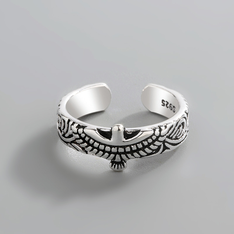 Mighty Eagle Ring INS Forest Series Personalized Creative Silver Plated Retro Used Animal Open Ring Foreign Trade Source-1