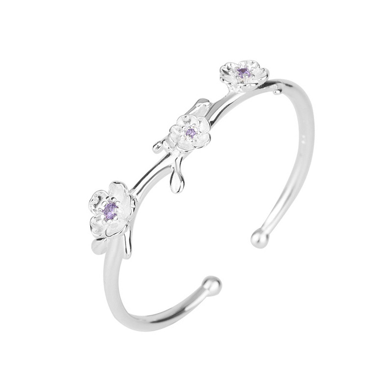 Purple zircon flower inlaid bracelet for women\'s temperament, versatile ethnic style, 925 silver plated flower opening bracelet wholesale-1 Purple zircon flower inlaid bracelet for women\'s temperament, versatile ethnic style, 925 silver plated flower opening bracelet wholesale-1
