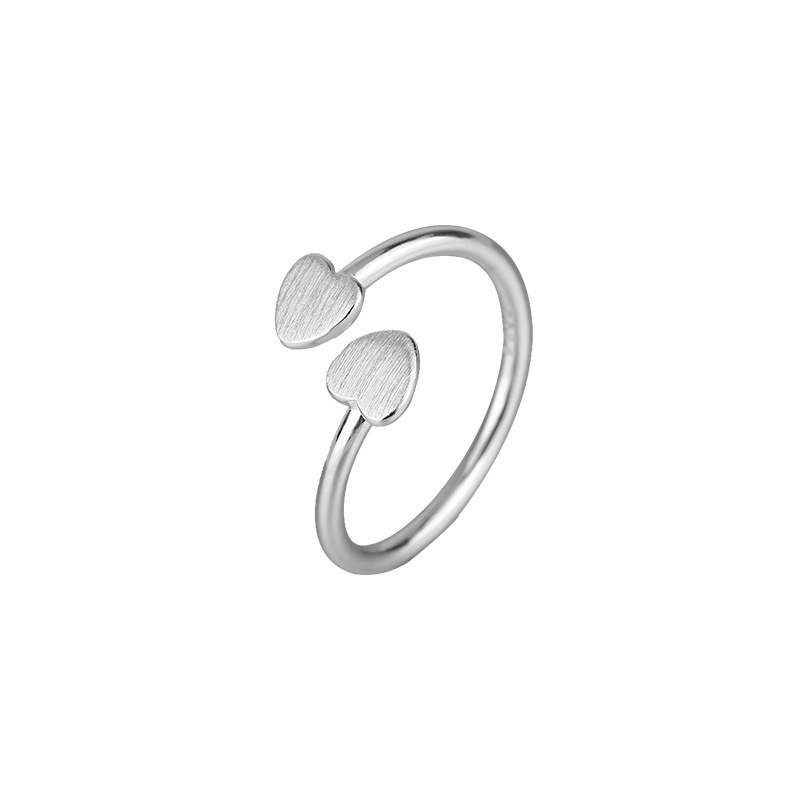 Fresh and cute brushed love ring, trendy student versatile silver plated open ring, fashionable and personalized ring wholesale-1