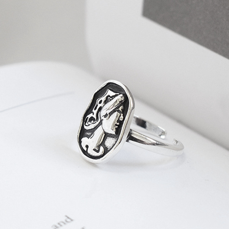 Retro vintage portrait ring with personalized creativity plated with 925 silver relief, Queen\'s portrait opening ring, foreign trade source-1