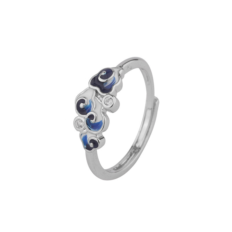 Mermaid\'s Tear Ring is versatile, fashionable, creative, and personalized. Mermaid\'s Tear Blue Drip Glue Lucky Cloud Pattern Ring Supply-1