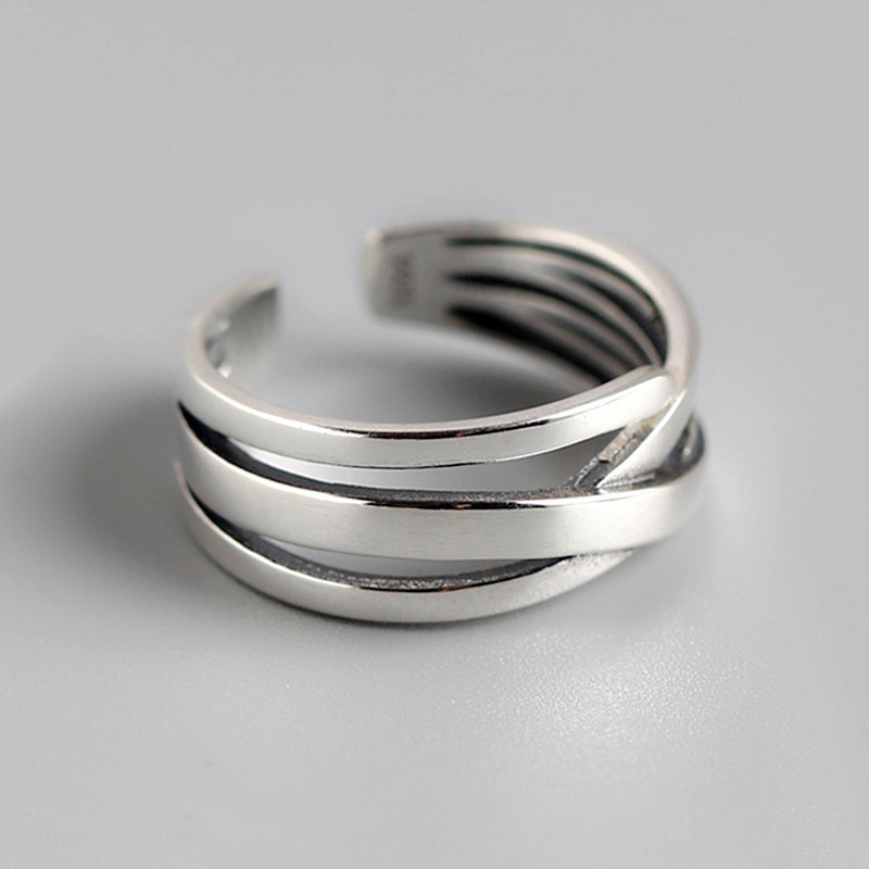 Multi layer winding open ring, internet celebrity personality INS Korean version silver plated retro made multi-layer ring, foreign trade source-1