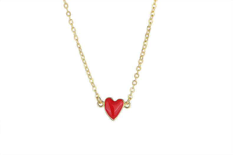Red peach heart necklace cute personality temperament sweet student best friend heart-shaped pendant collarbone chain e-commerce source-3