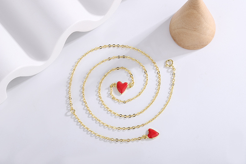 Red peach heart necklace cute personality temperament sweet student best friend heart-shaped pendant collarbone chain e-commerce source-2