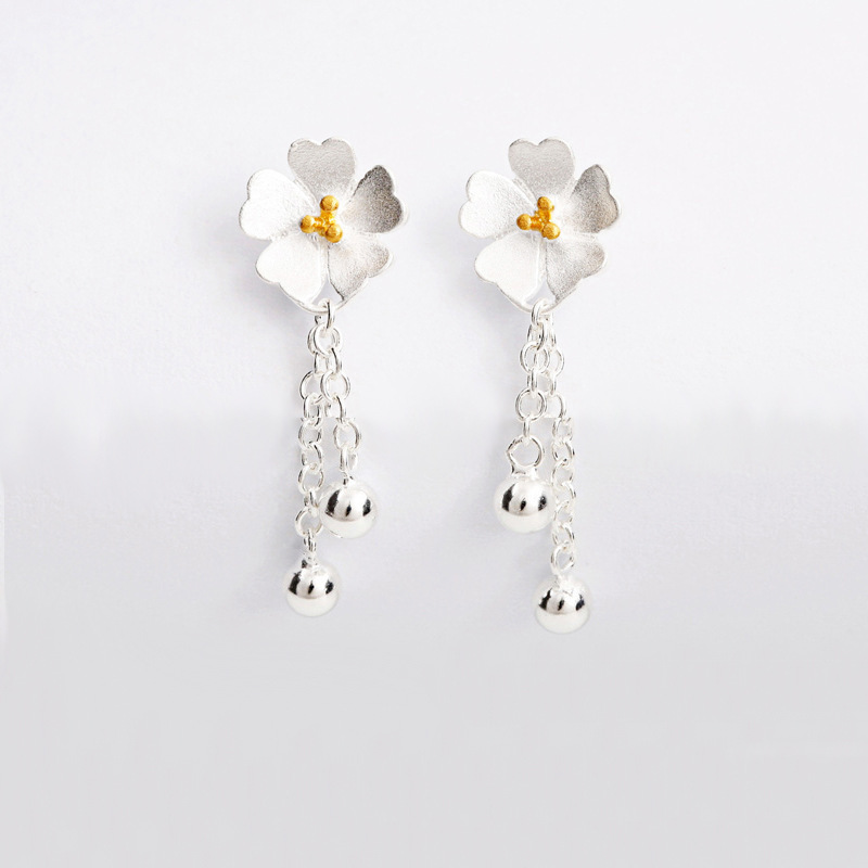 Forest style flower earrings INS personalized student sweet temperament small and fresh tassel white tung flower earrings manufacturer supply-1