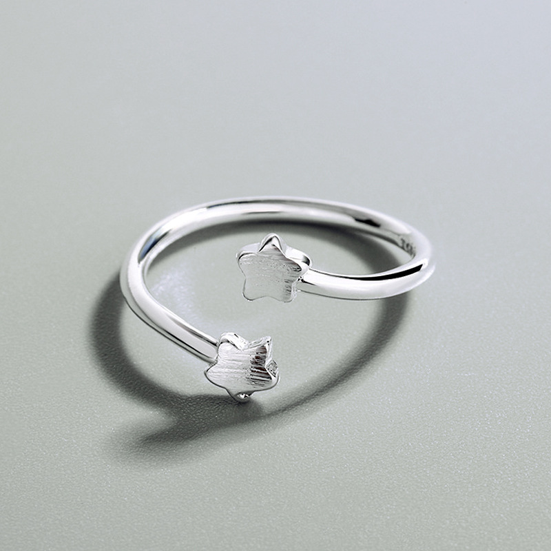 Simplified Star Ring INS Japanese and Korean Internet Celebrity Student Style Silver Plated Versatile Five pointed Star Open Ring E-commerce Supply-2