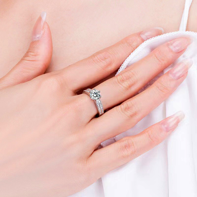 Fashionable Six Claw Wedding Ring Korean Edition Internet Celebrity Personalized Design Sense Double Row Zircon Set Ring E-commerce Source-1