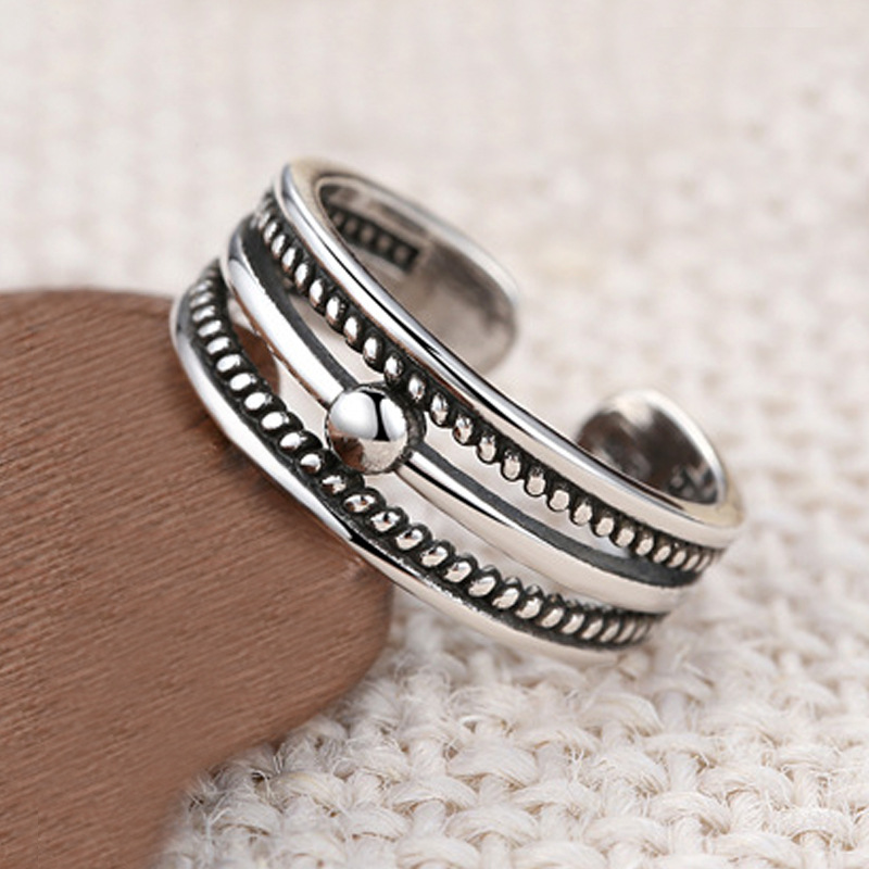 Creative woven ring Japanese and Korean net red temperament personality retro silver plated Fried Dough Twists ring wholesale-1