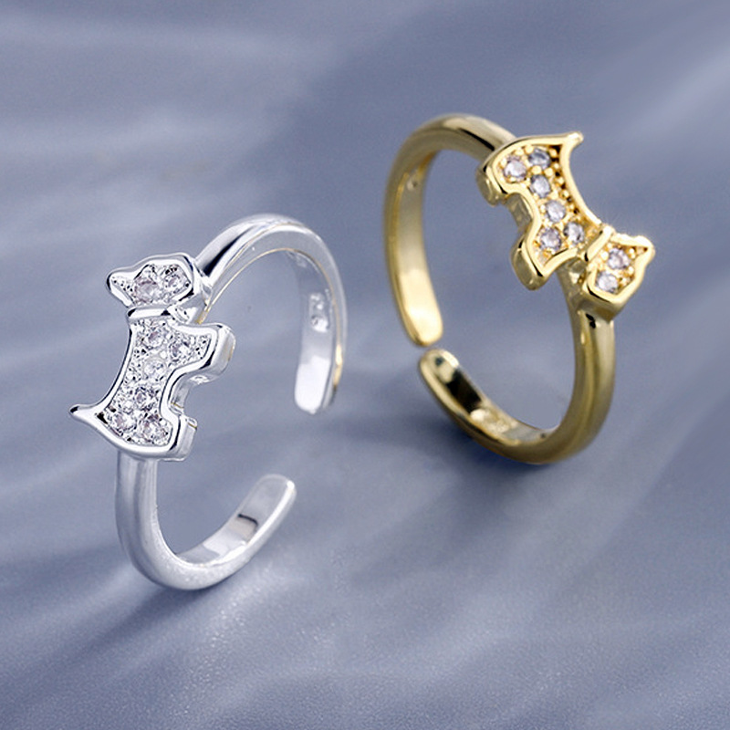 Mini Dog Ring Fashion Korean Edition Simple Diamond Set Dog Ring Gold Plated Personalized Open Ring Supply-1