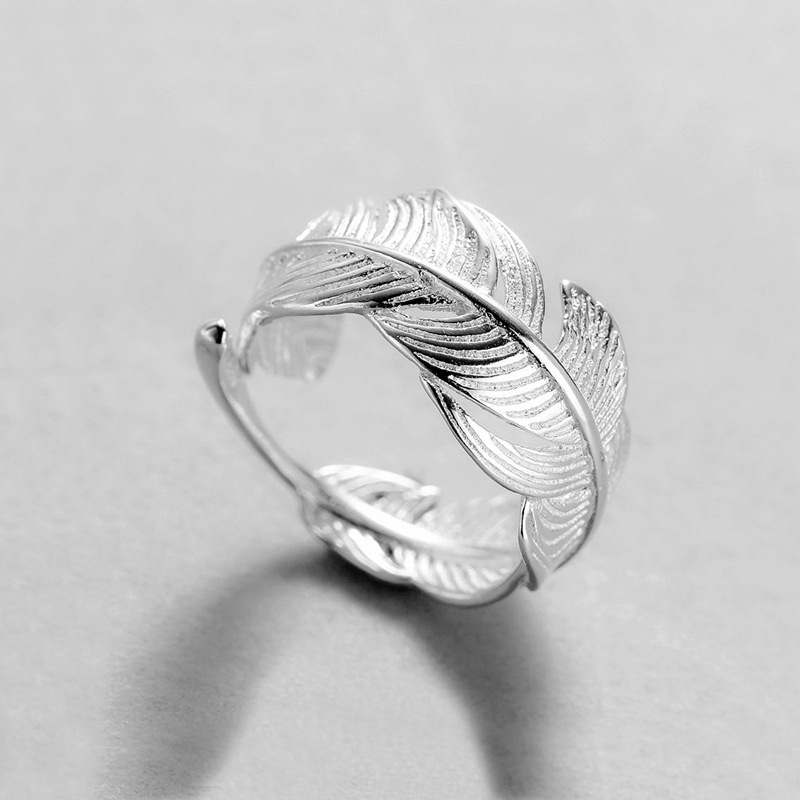 Feather Opening Ring INS Korean Edition Artistic Charm Invisible Wings Ethnic Style Leaf Ring E-commerce Source-1