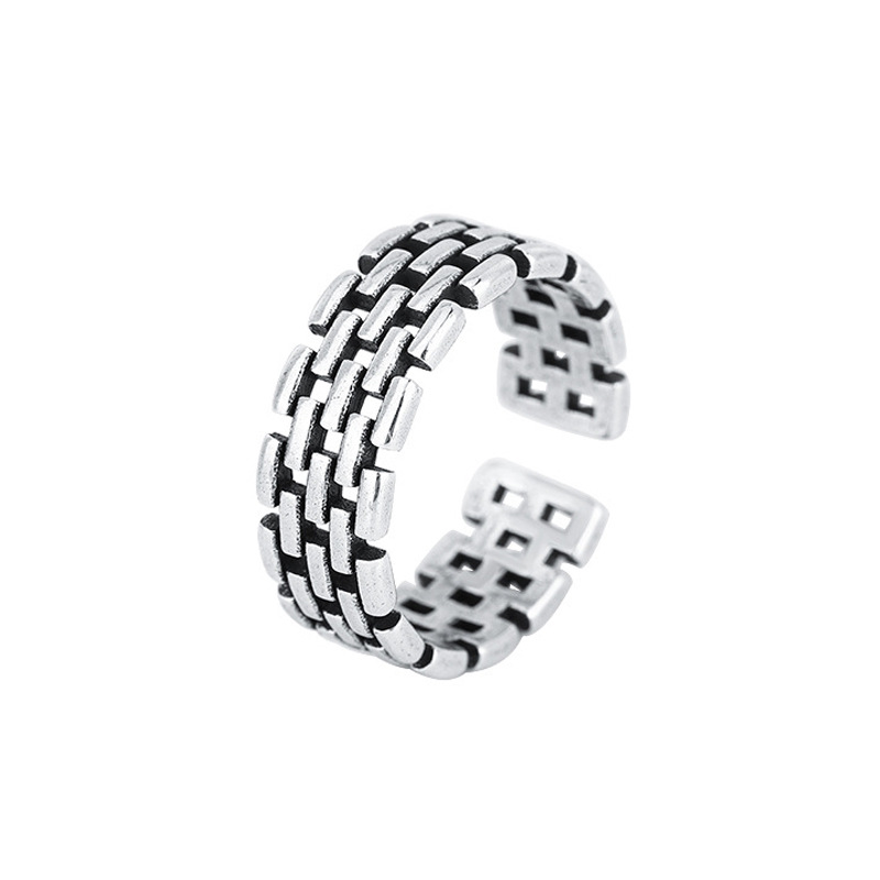 Weaving Chain Ring Instagram Personalized and Creative Versatile Silver Plated Retro Worn Open End Ring Wholesale of Foreign Trade Goods-1