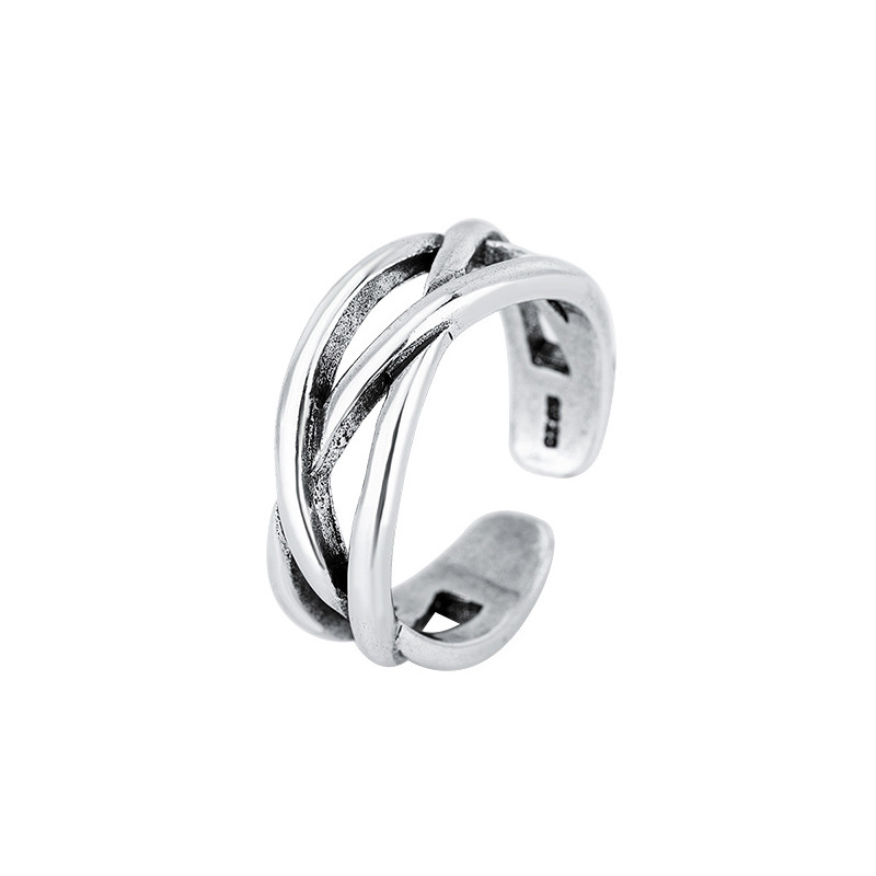 Cross woven ring, Korean INS silver plated vintage personalized forest style creative lines interwoven tail ring, foreign trade source-1