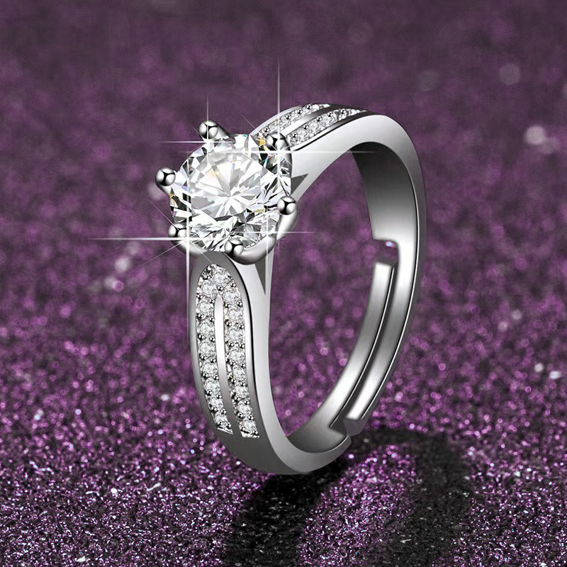 Fashionable Six Claw Wedding Ring Korean Edition Internet Celebrity Personalized Design Sense Double Row Zircon Set Ring E-commerce Source-1