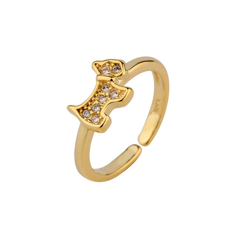 Mini Dog Ring Fashion Korean Edition Simple Diamond Set Dog Ring Gold Plated Personalized Open Ring Supply-1