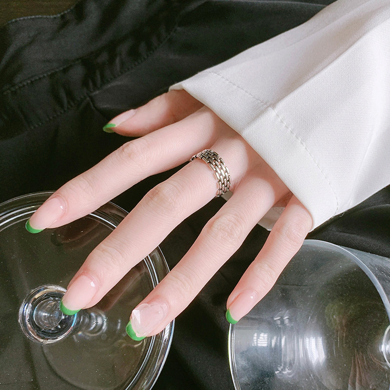 Weaving Chain Ring Instagram Personalized and Creative Versatile Silver Plated Retro Worn Open End Ring Wholesale of Foreign Trade Goods-1