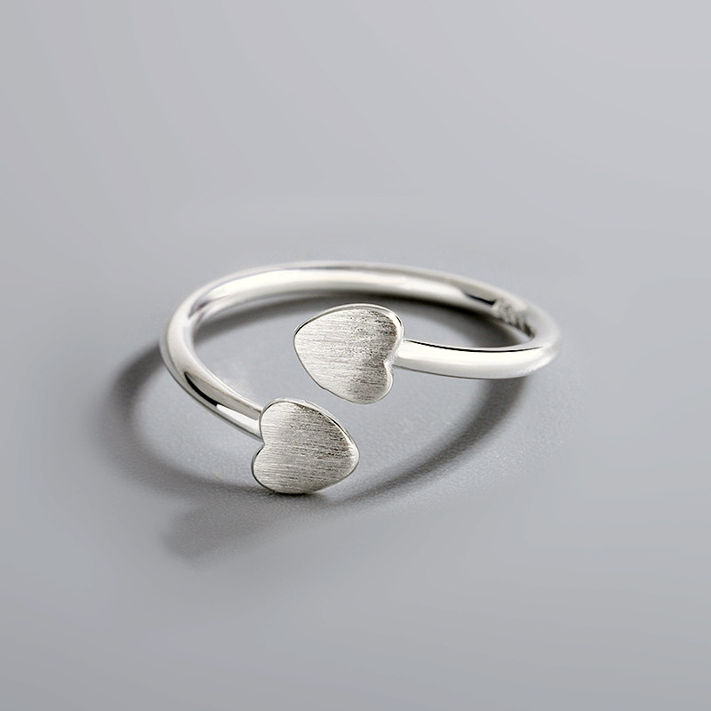 Fresh and cute brushed love ring, trendy student versatile silver plated open ring, fashionable and personalized ring wholesale-2