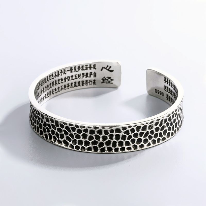 Vintage Concave convex Bracelet Personalized Korean Version Aged Silver Plated Texture Small Black Spot Pattern Open Bracelet E-commerce Source-2