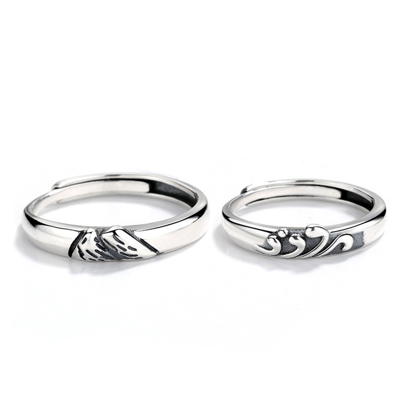 Sea oath mountain alliance couple ring personalized temperament creative retro vintage vintage silver plated mountain and sea men and women\'s ring wholesale-1