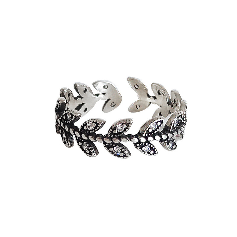 Small Leaf Ring Japanese and Korean Internet Celebrities with Individualized Temperament and Cold Wind Versatile Set with Zircon Leaf Ring for Foreign Trade Supply-1
