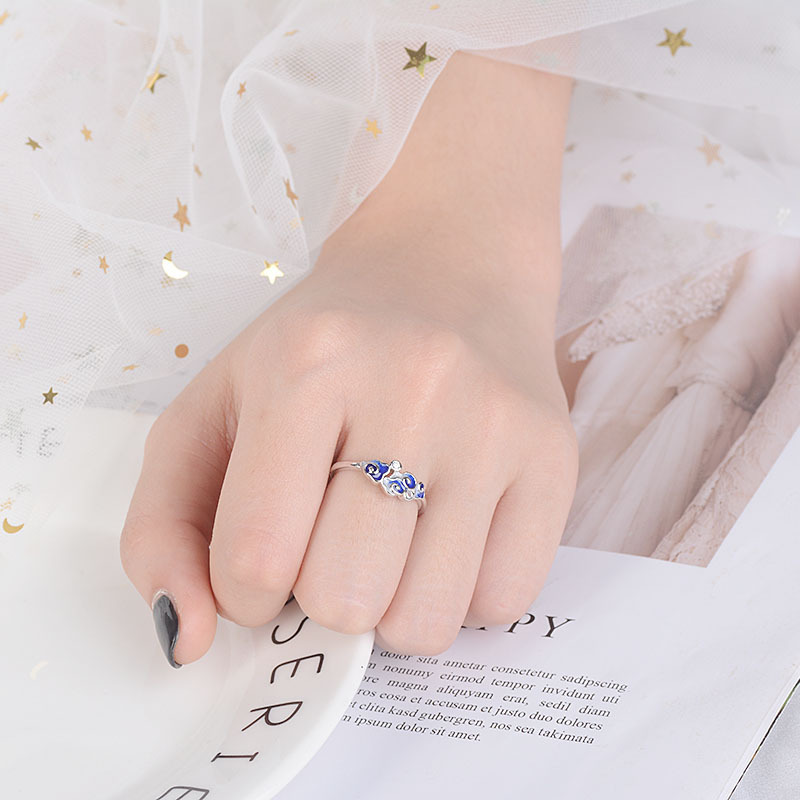 Mermaid\'s Tear Ring is versatile, fashionable, creative, and personalized. Mermaid\'s Tear Blue Drip Glue Lucky Cloud Pattern Ring Supply-3