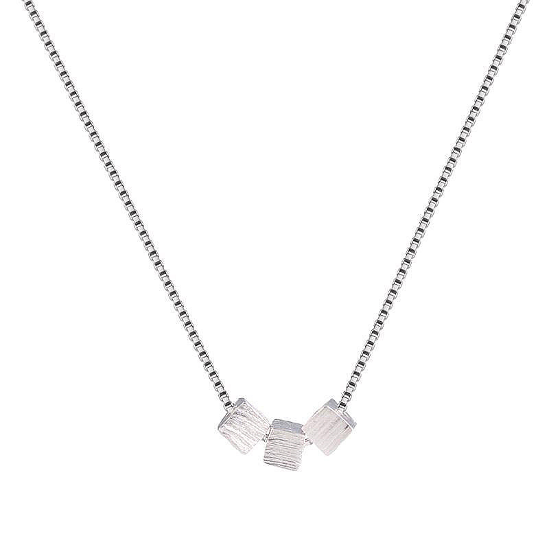 Three dimensional small square necklace Korean version with personality, simplicity, temperament, creativity, 925 silver plating, Rubik\'s Cube collarbone chain, foreign trade source-1
