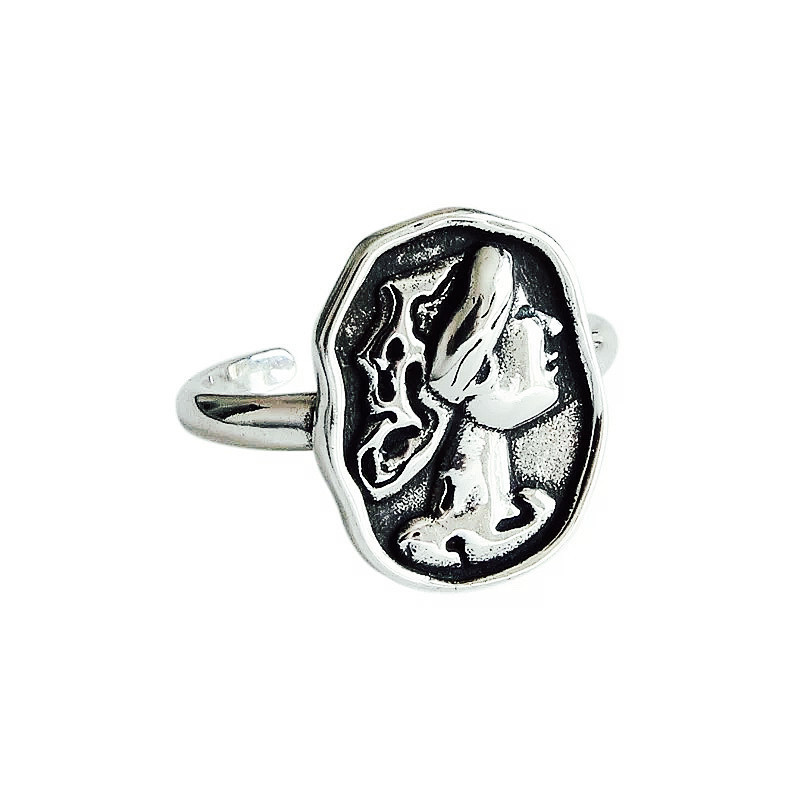 Retro vintage portrait ring with personalized creativity plated with 925 silver relief, Queen\'s portrait opening ring, foreign trade source-1