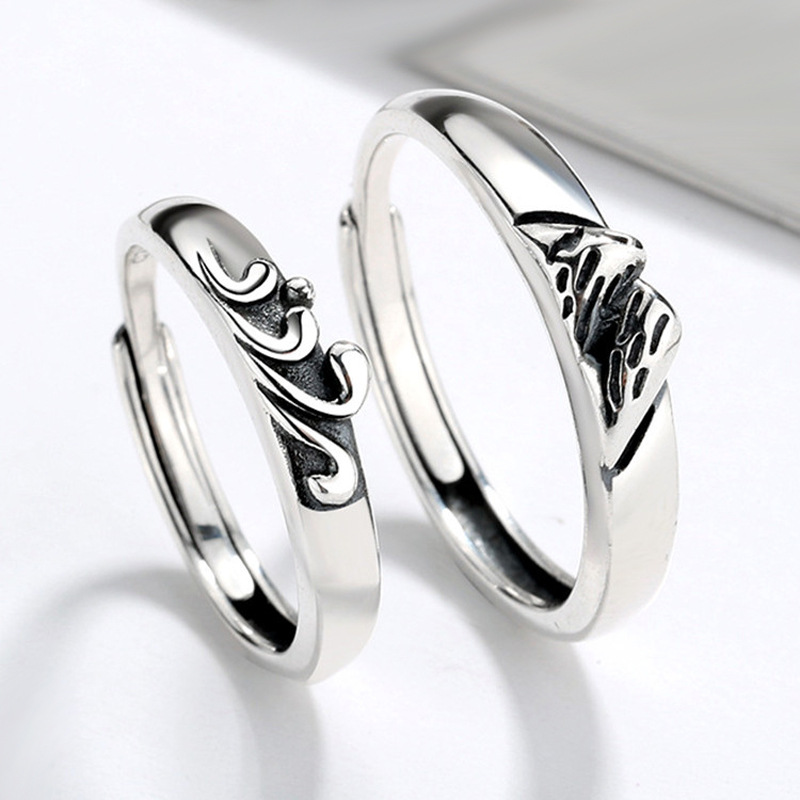 Sea oath mountain alliance couple ring personalized temperament creative retro vintage vintage silver plated mountain and sea men and women\'s ring wholesale-2