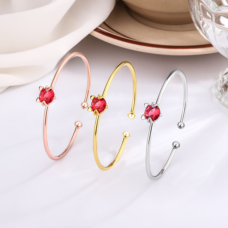 Cat mouth bracelet INS women\'s sweet and versatile electroplated zircon inlaid cute animal bracelet jewelry foreign trade source-1