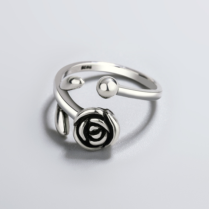 Rose ring for women, silver plated, versatile, personalized, sweet, flower opening ring for Japanese and Korean trendsetters, e-commerce source-2