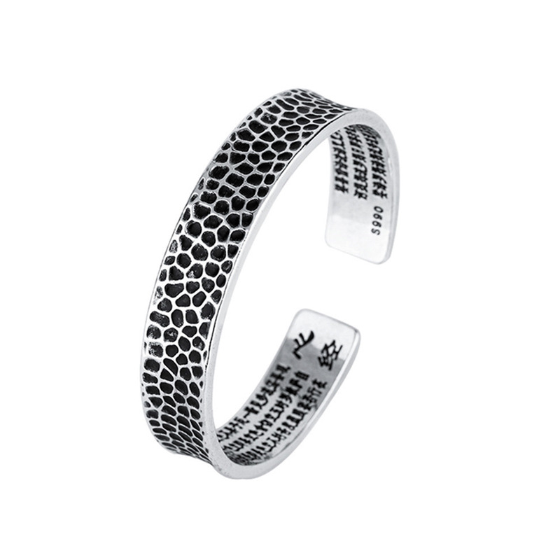 Vintage Concave convex Bracelet Personalized Korean Version Aged Silver Plated Texture Small Black Spot Pattern Open Bracelet E-commerce Source-1