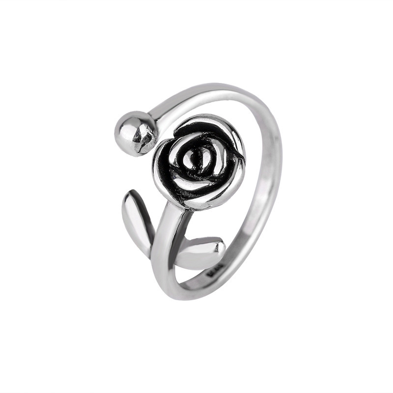 Rose ring for women, silver plated, versatile, personalized, sweet, flower opening ring for Japanese and Korean trendsetters, e-commerce source-1